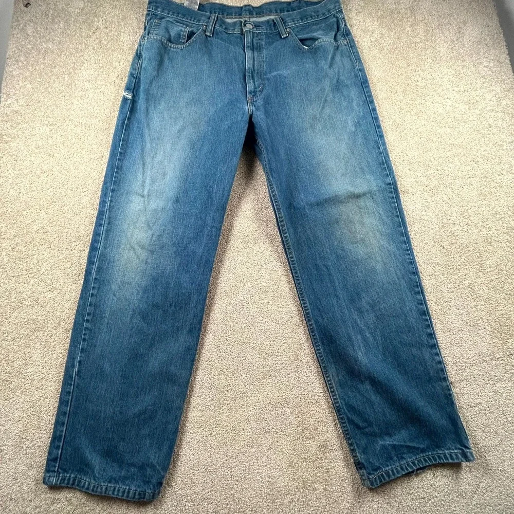 Levi's 550 Jeans Mens 38x30 Blue Denim Logo Medium Wash Straight Leg Streetwear‎